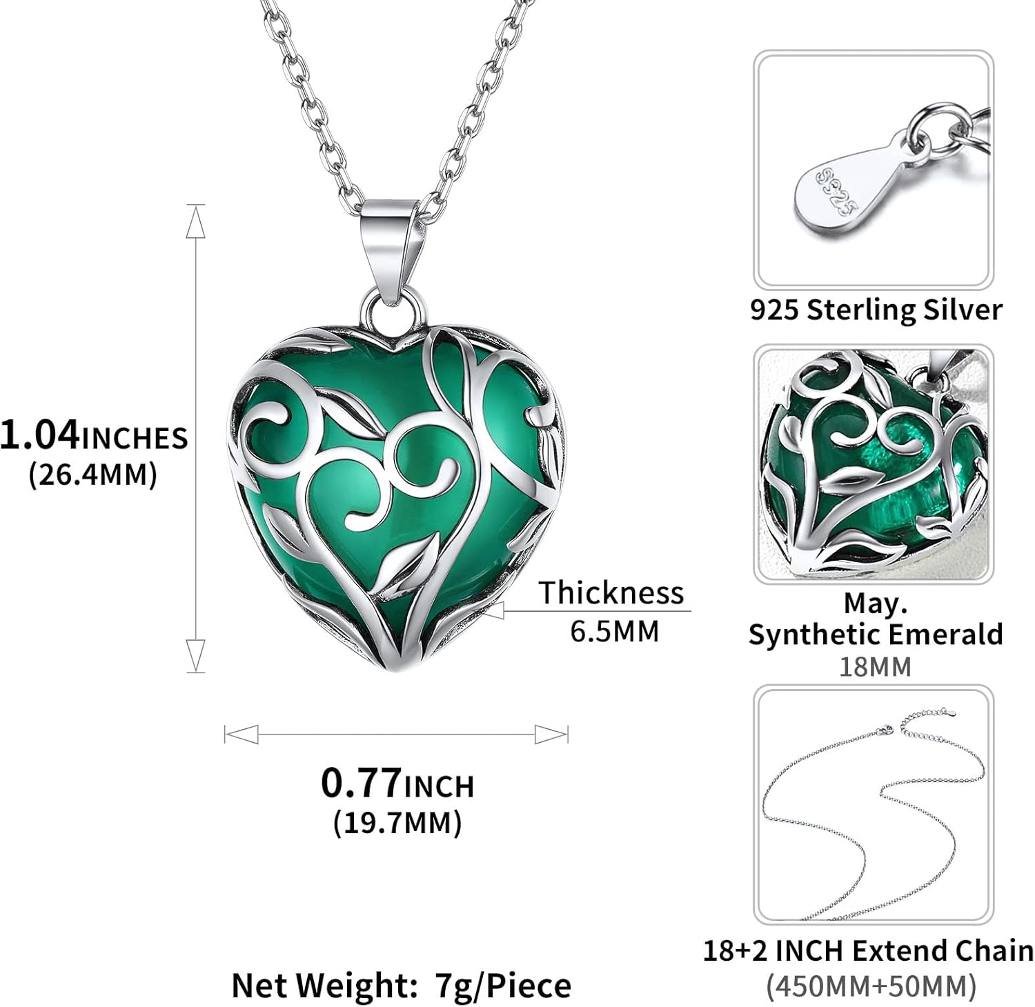 Celtic Knot Heart Birthstones Necklace Details: Dimensions, Hypoallergenic, Lobster-Claw-Clasps