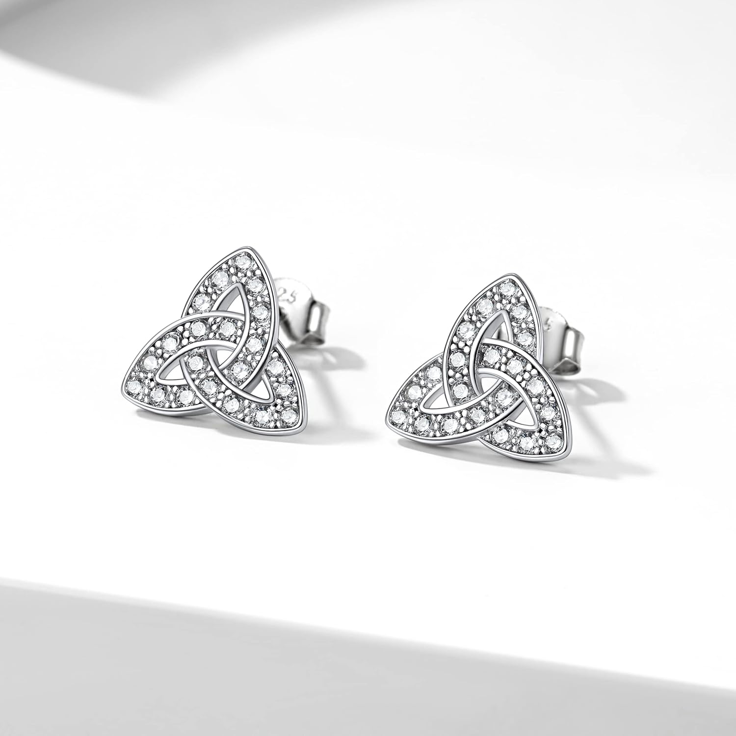 Dainty Cubic Zirconia Stones Triangle Triquetra Stud Earrings