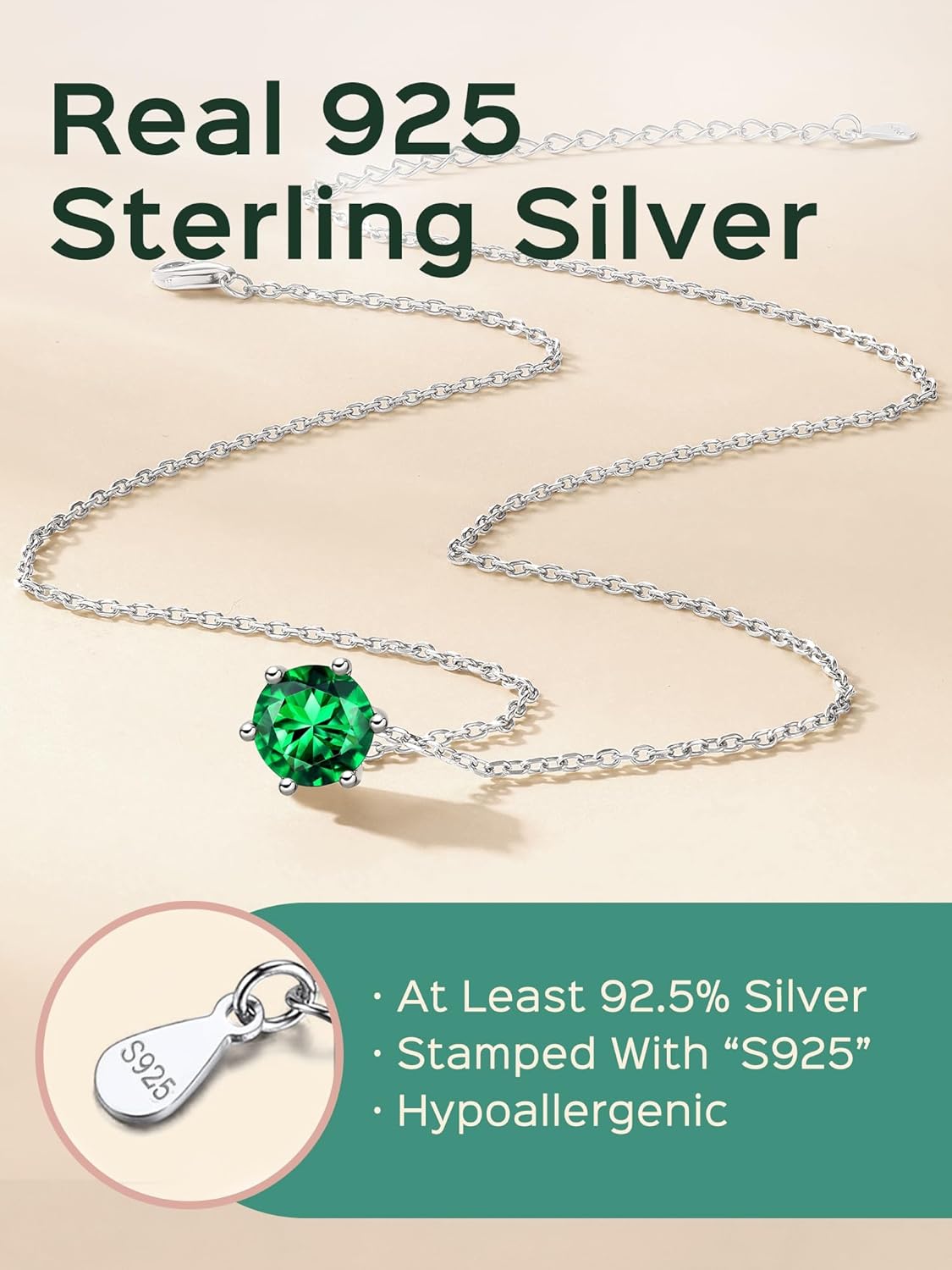 12 Months Sparkling Round Cut Created Birthstone Necklace for women, may birthstone, Emerald Necklace, Taurus Birthstone, Gemini Birthstone, sterling silver earrings, gift idea