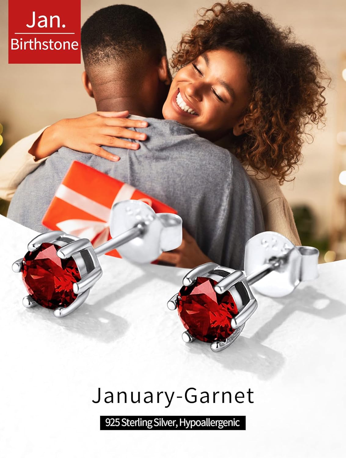 12 Months Sparkling Round Birthstone Halo Stud Earrings,  jan birthstone, Garnet Necklace, Capricorn Birthstone, Aquarius Birthstone, sterling silver earrings, gift idea