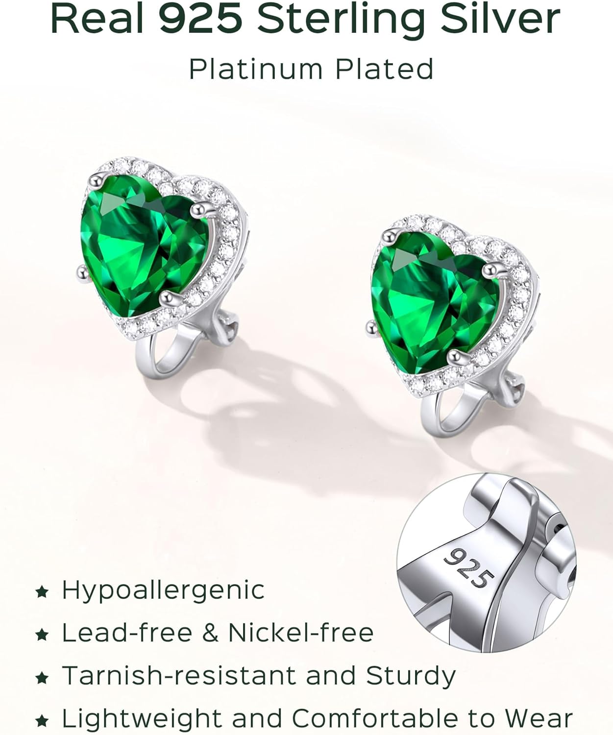 Sterling Silver Hypoallergenic Birthstone Clip On Earrings