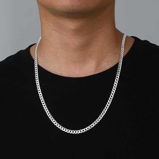 5mm Solid 925 Sterling Silver Cuban Link Chain Necklace for Men