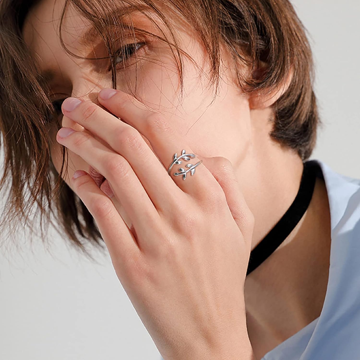 Minimalist Leaf High Polish Tarnish Resistant Comfort Fit Open Adjustable Ring for Men