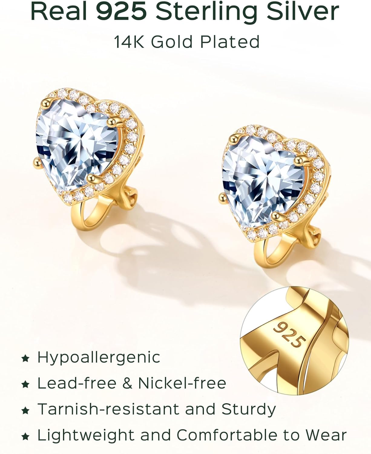 Sterling Silver Hypoallergenic Birthstone Clip On Earrings