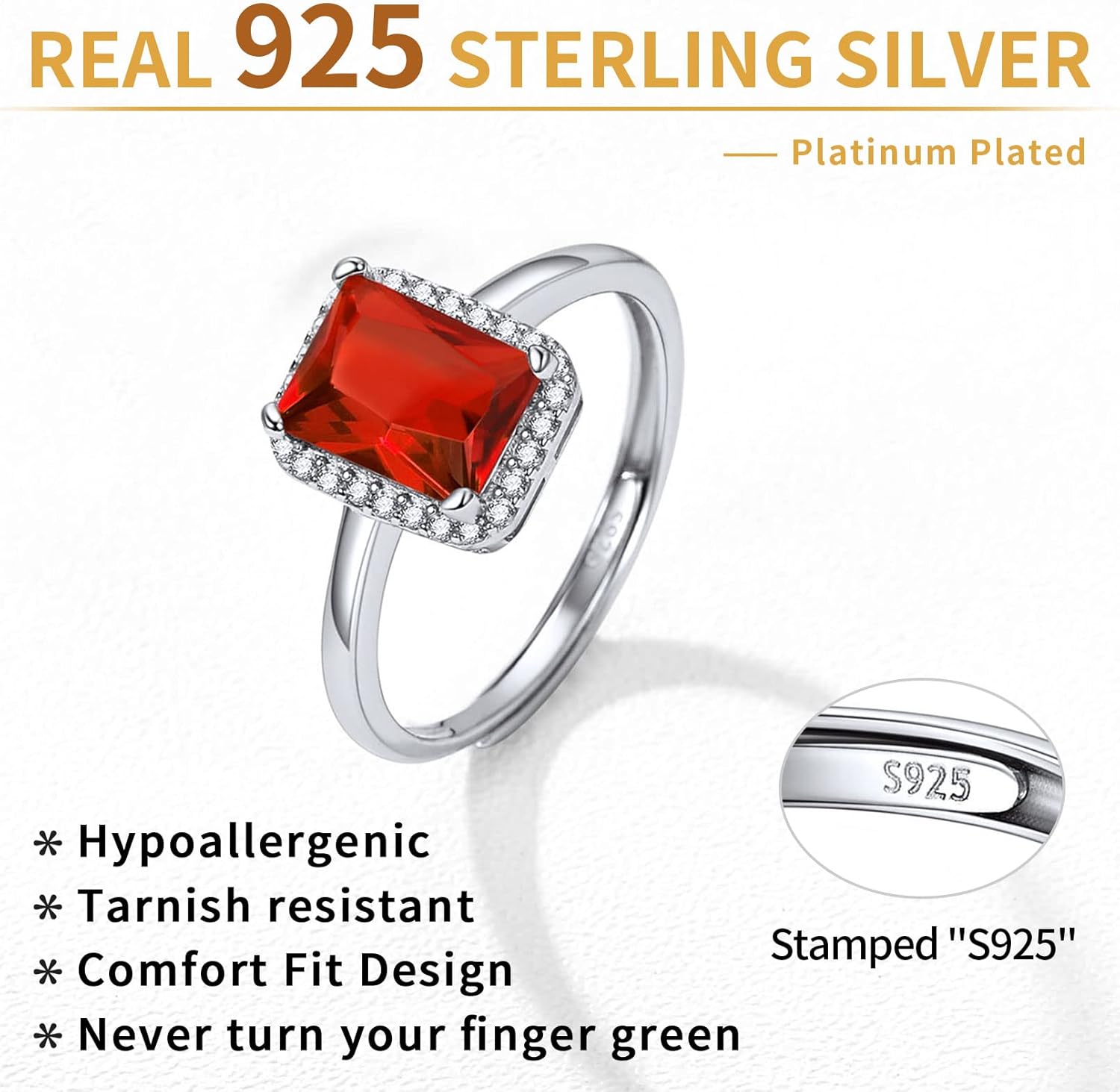 Sterling Silver Square Emerald Cut Birthstone Promise Ring