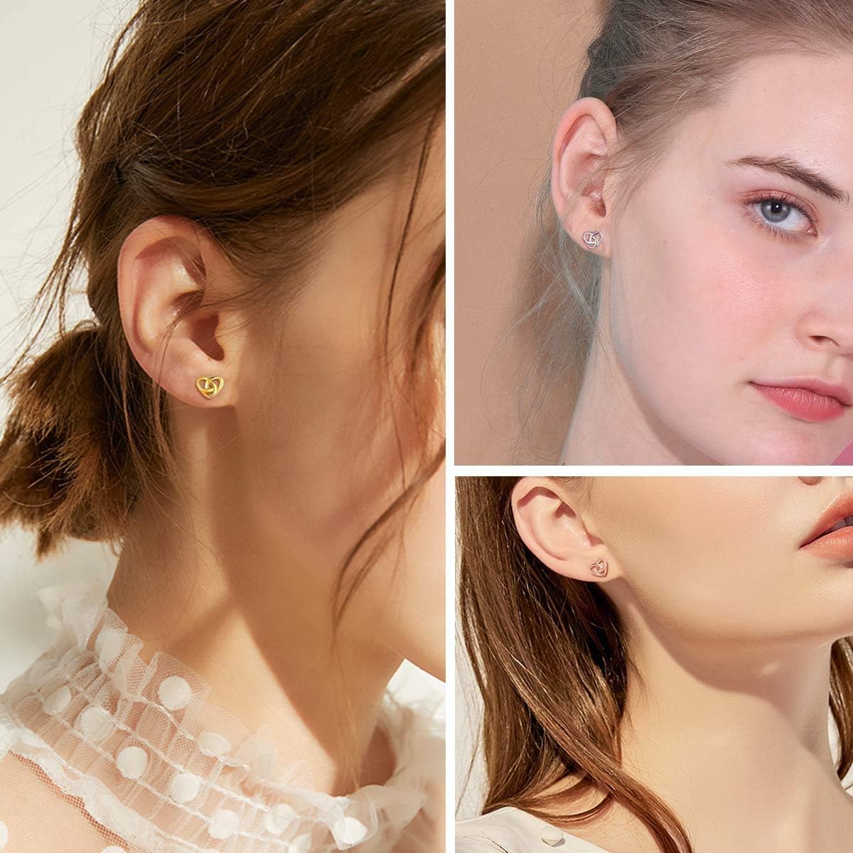 Rose Gold Heart Love Knot Irish Celtic Jewelry Stud Earrings, sterling silver jewlery, Sterling silver earrings, gift idea