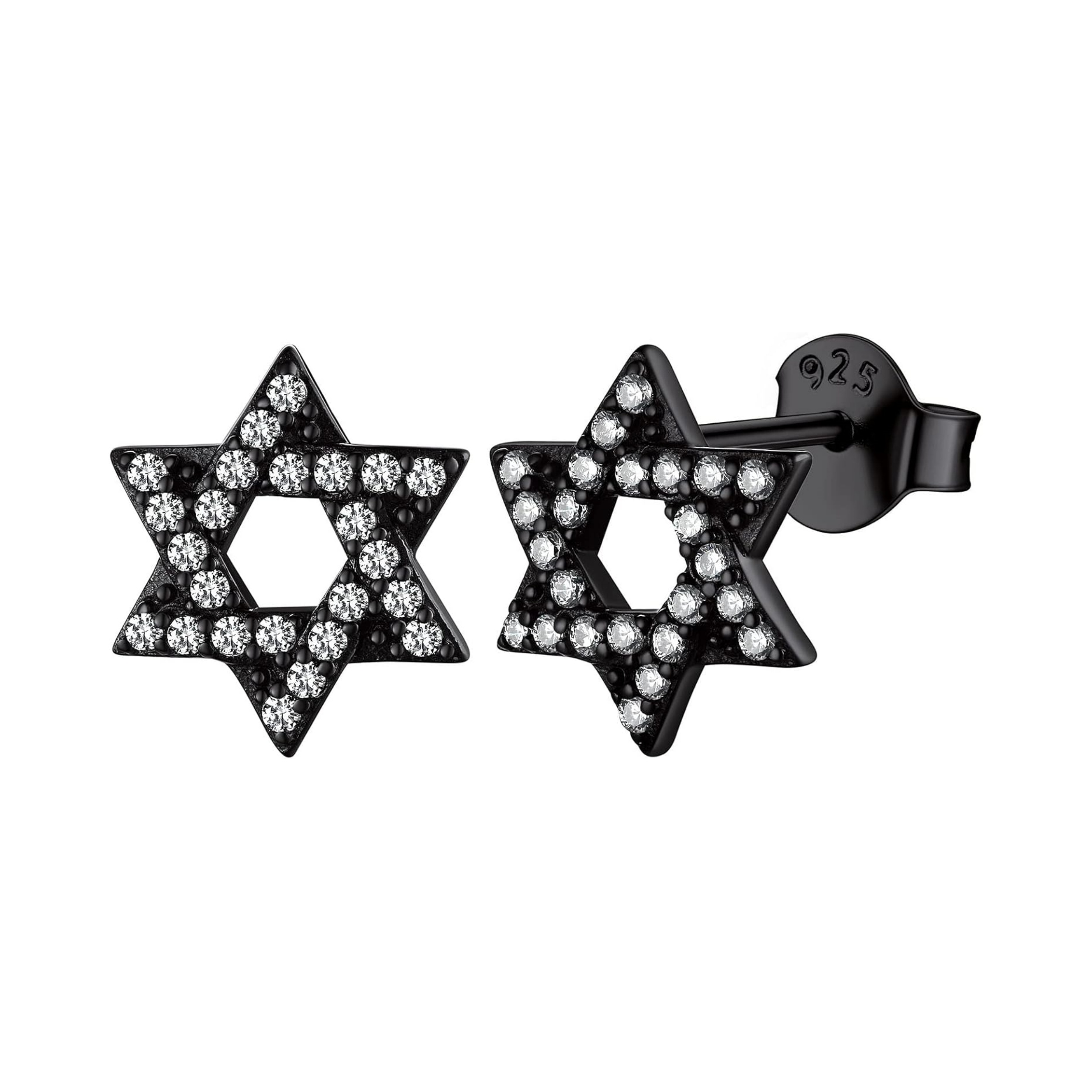 Tiny Cubic Zirconia Star of David Stud Earrings for Women, Black