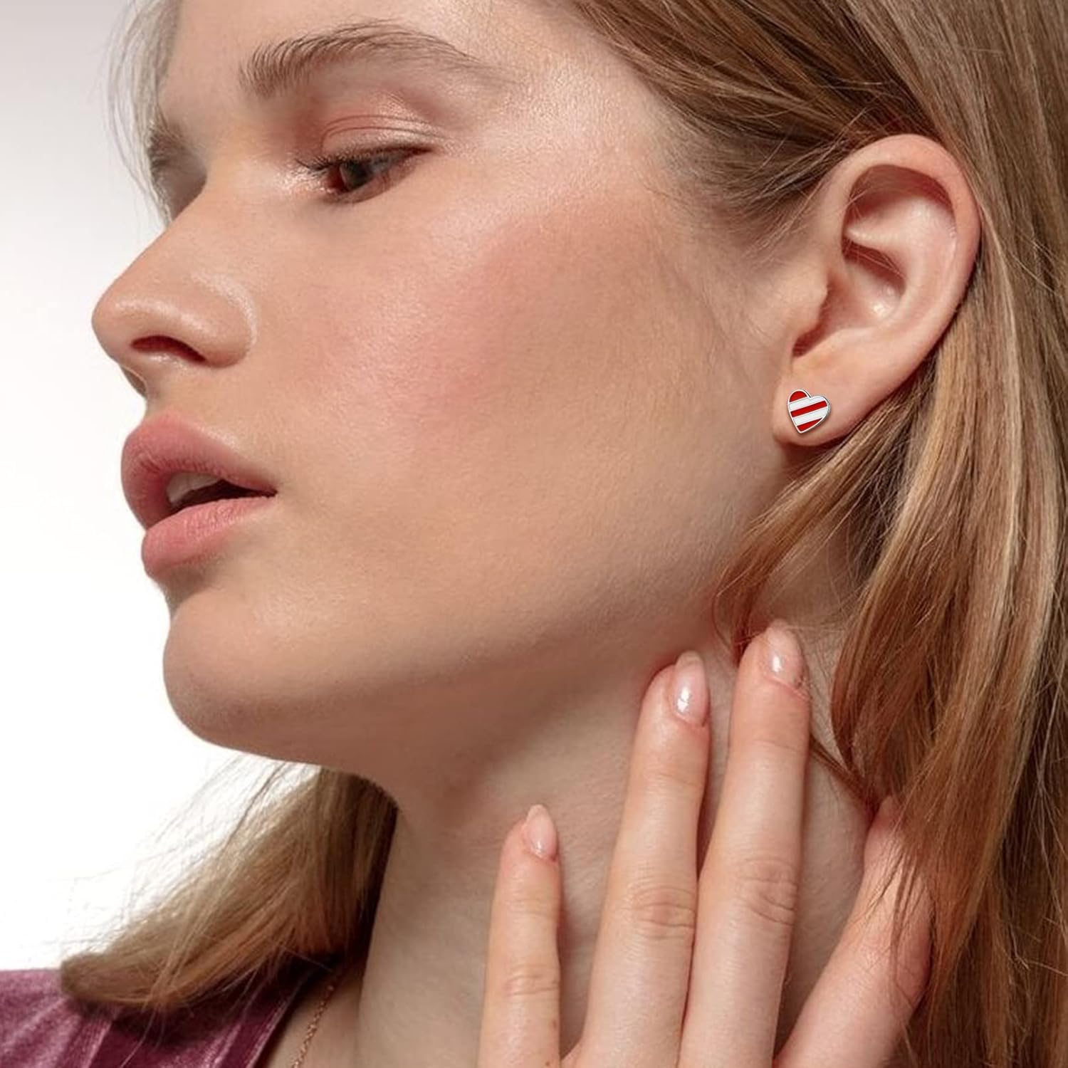 American Flag Heart Patriotic Independence Stud Earrings  for Women