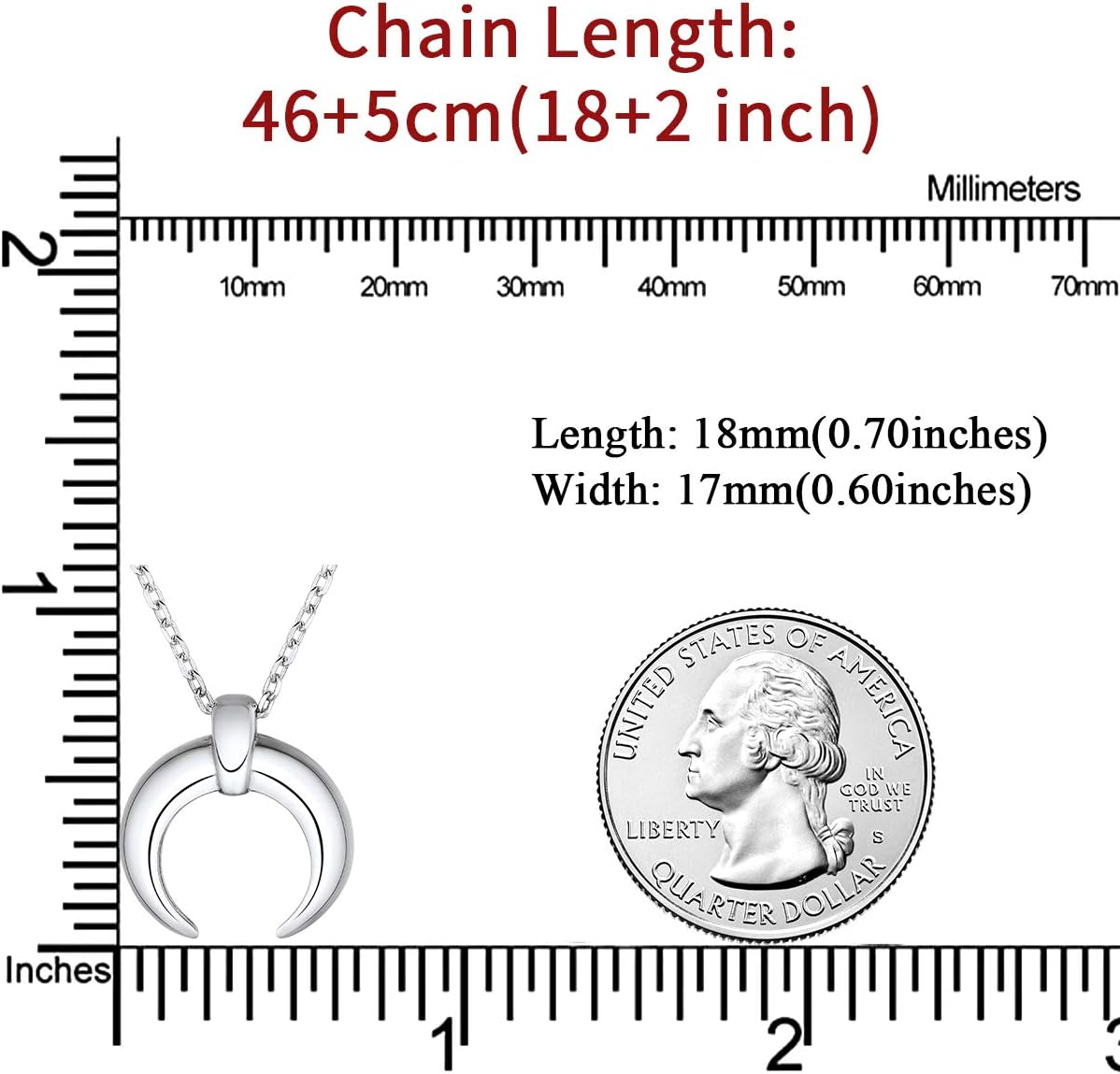 Crescent Moon Pendant Necklace Details: Dimensions, Hypoallergenic, Lobster-Claw-Clasps