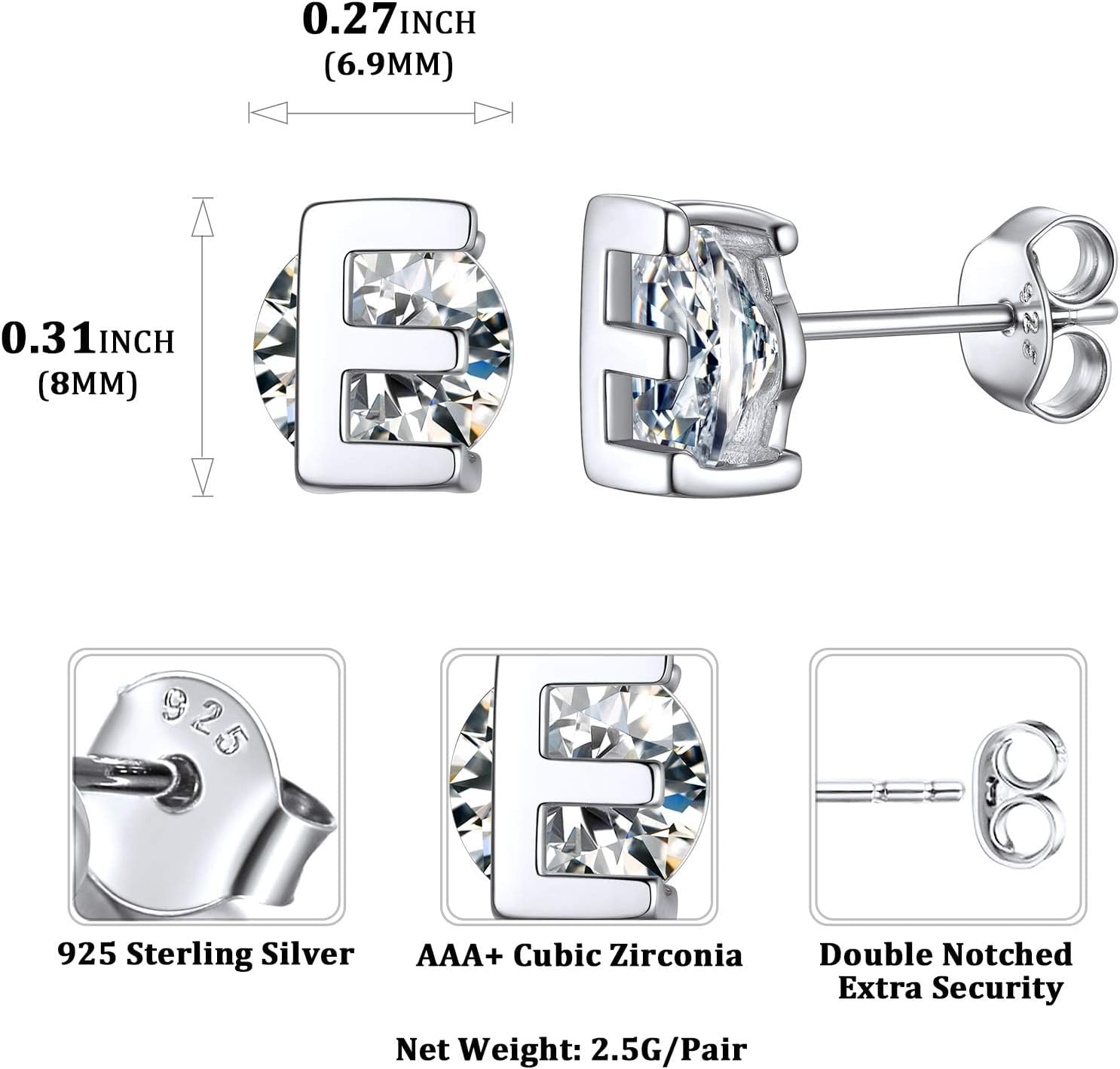 Dainty Initial & Cubic Zirconia Letter Stud Earrings