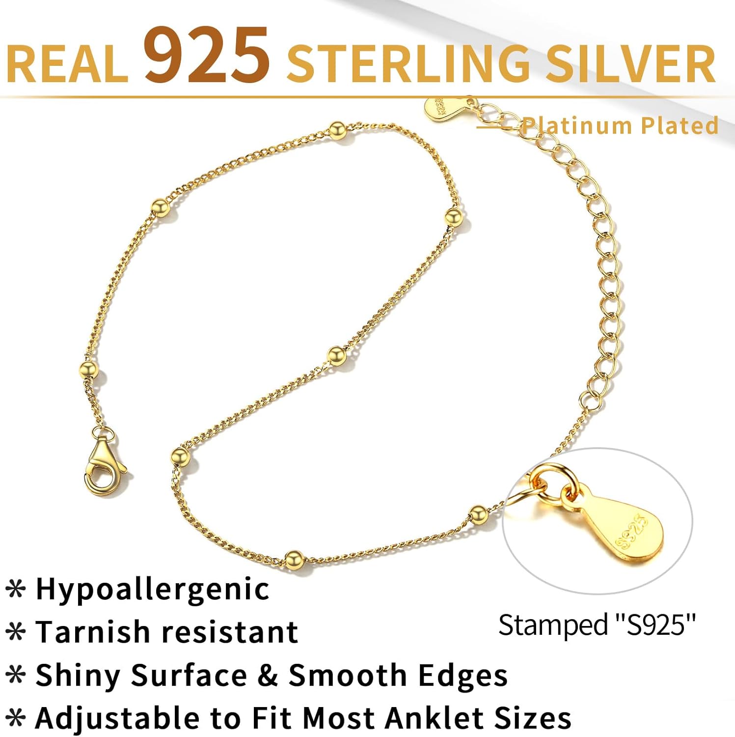 Sterling Silver Cute Tiny Bead Chain Anklets