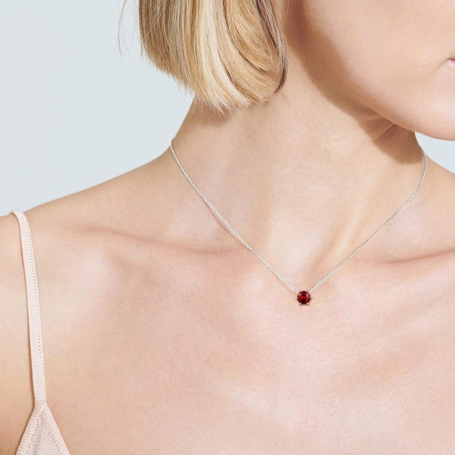 12 Months Sparkling Round Cut Created Birthstone Necklace for women,  jan birthstone, Garnet Necklace, Capricorn Birthstone, Aquarius Birthstone, sterling silver jewelry, gift idea