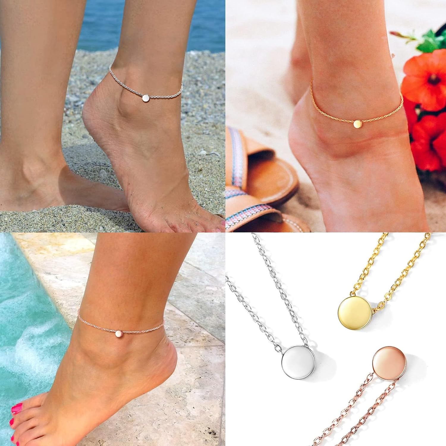 Adjustable Dainty Dot Round Anklets for women in Different Colors