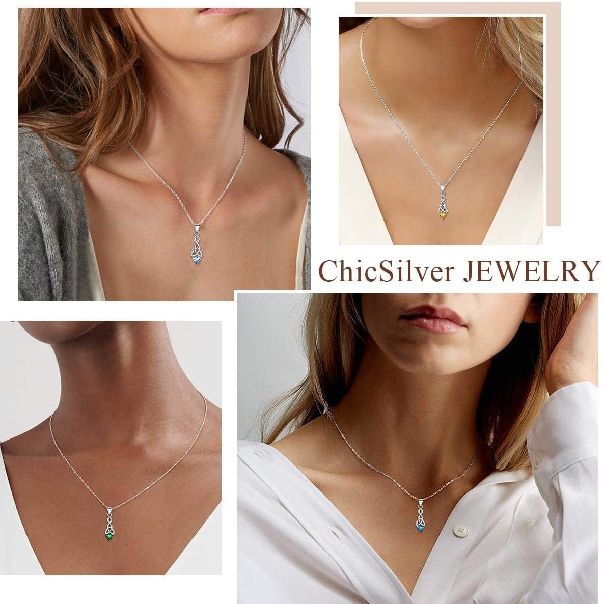 Sparkling Heart Birthstone Celtic Knot Pendant Necklace for Women, jan birthstone, Garnet birthstone, Capricorn Birthstone, Aquarius Birthstone, sterling silver jewelry, gift idea