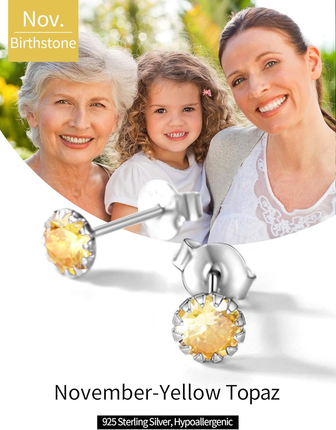 Round Cut Birthstone Stud Earrings for Ladies, November birthstone, Citrine Jewelry, Scorpio Birthstone, Sagittarius Birthstone, sterling silver jewelry, memorial gift, gift idea