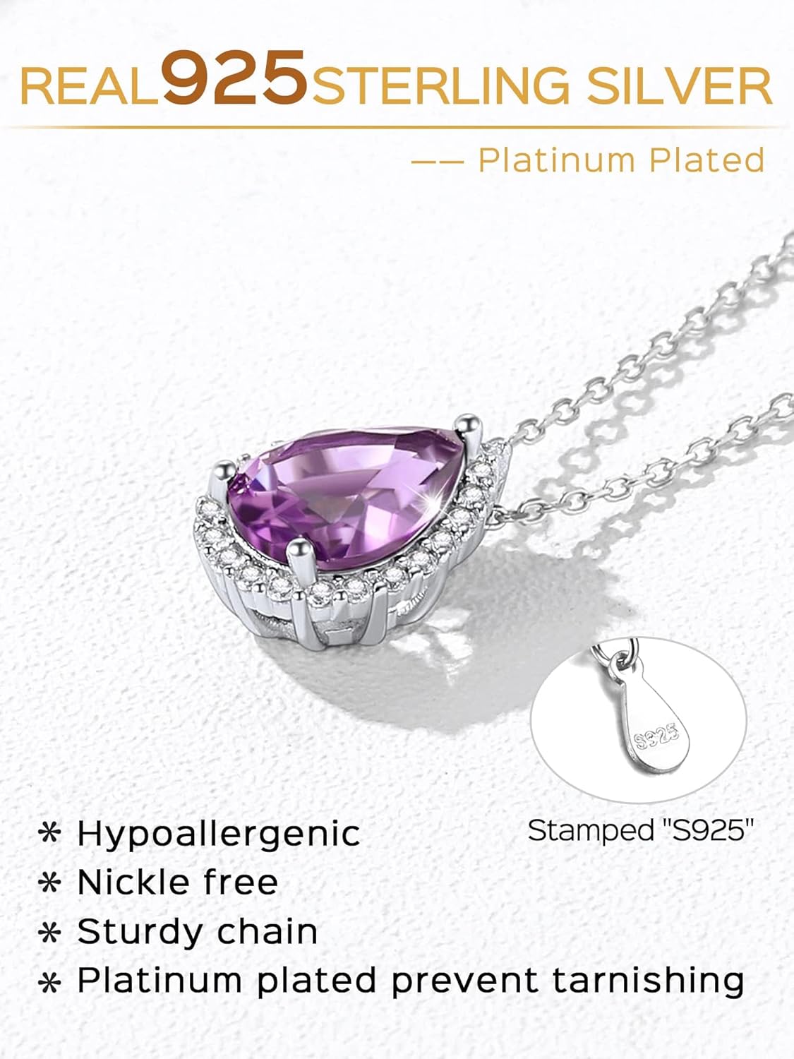 Sterling Silver Pear Cut Teardrop Birthstone Diamond Necklace