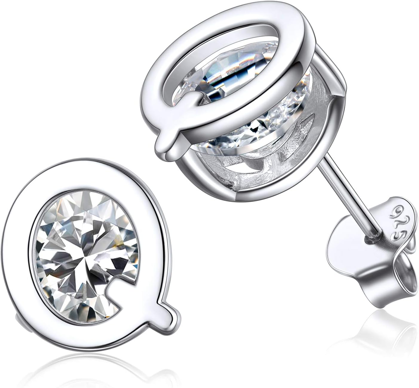 Dainty Initial & Cubic Zirconia Letter Stud Earrings