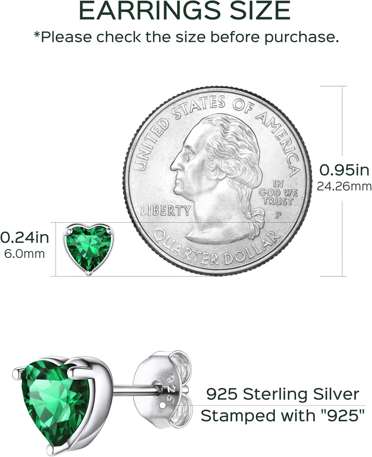 Sparkling Heart Cut Birthstone & Cubic Zirconia May Diamond Earring Studs