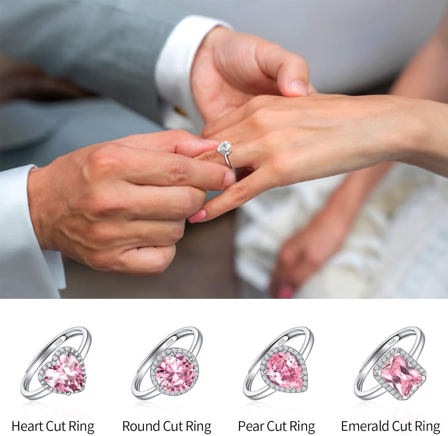 Heart Emerald Cut Birthstone Promise Ring in Different Shape