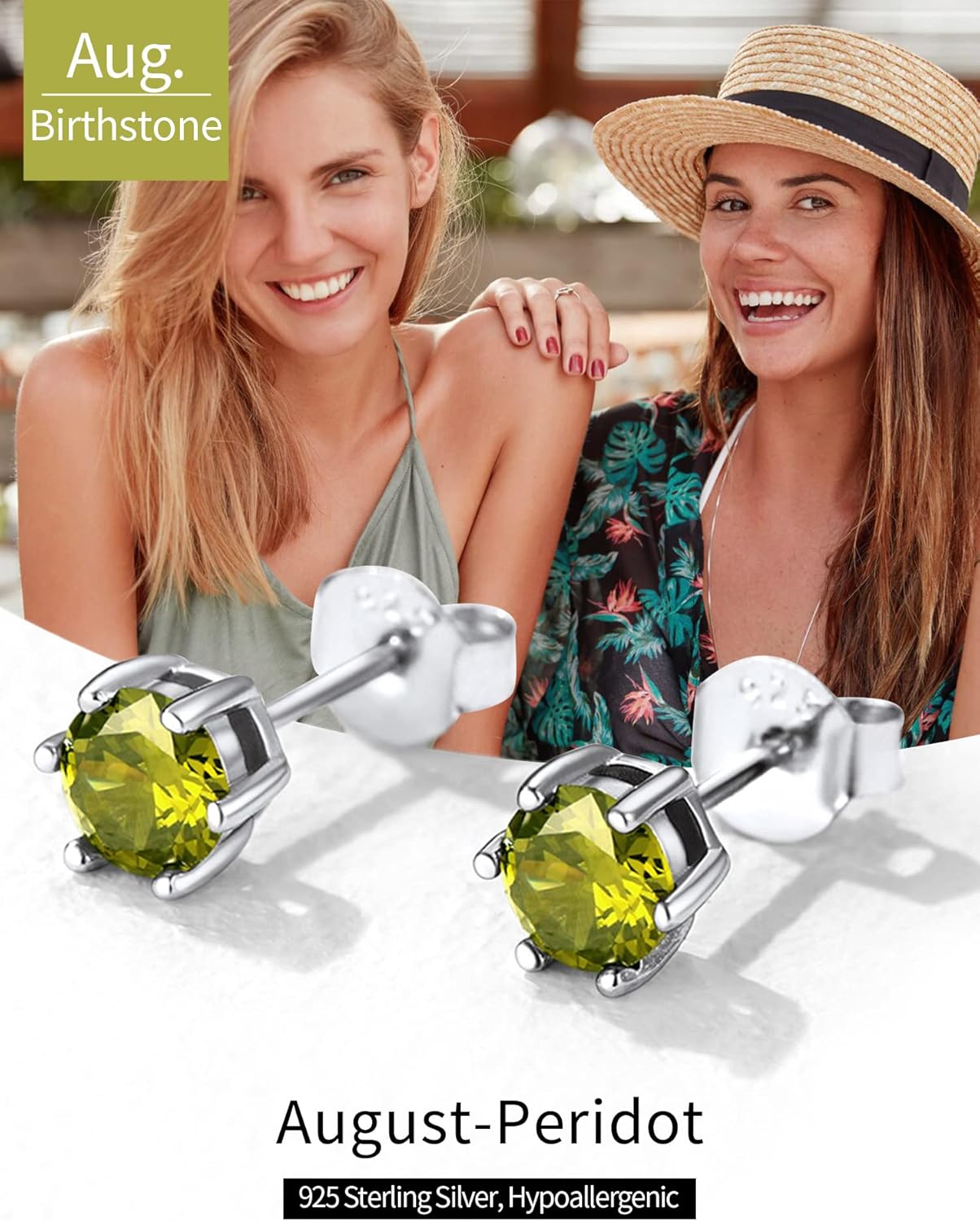 12 Months Sparkling Round Birthstone Halo Stud Earrings for women, august birthstone, Peridot Earrings, Leo Birthstone, Virgo Birthstone, sterling silver jewlery, gift idea