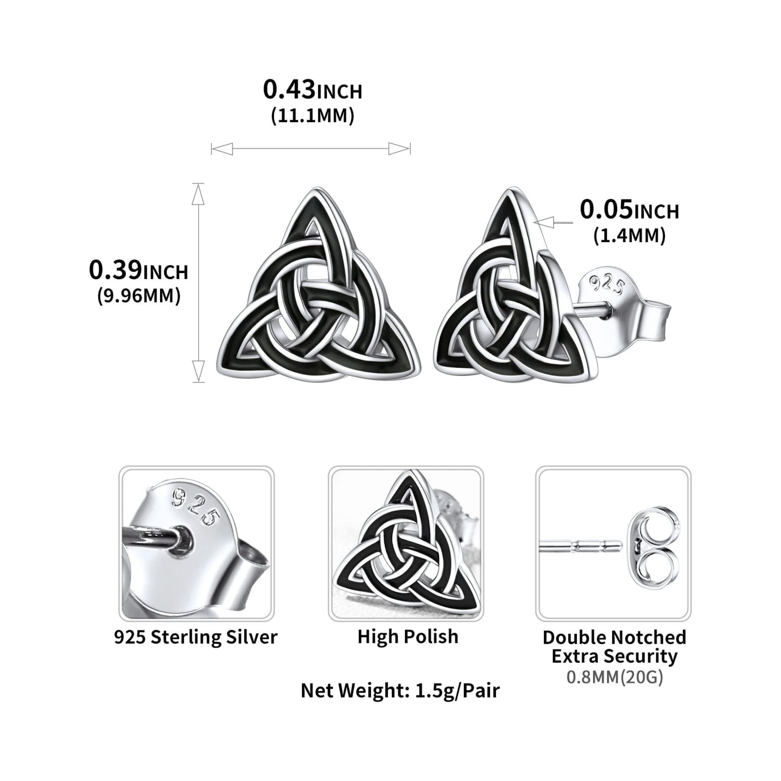 Black Minimalist Celtic Knot Earrings  Details: Dimensions, Hypoallergenic, Push Back Finding