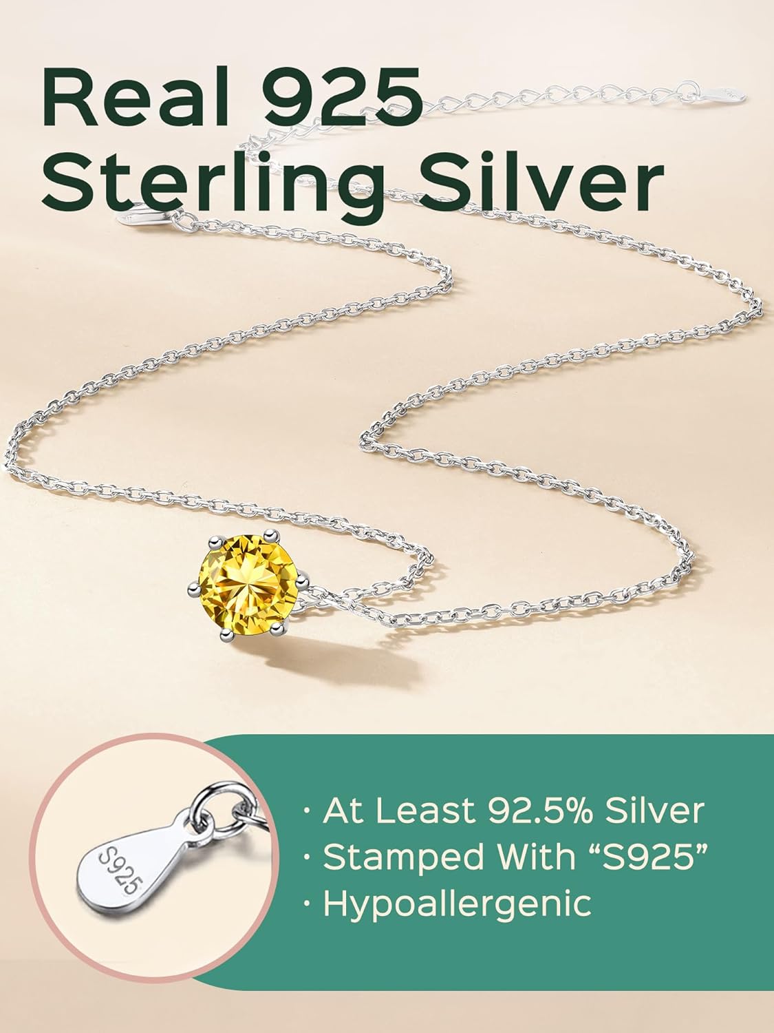 12 Months Sparkling Round Cut Created Birthstone Necklace for women, november birthstone, Citrine Jewelry, Scorpio Birthstone, Sagittarius Birthstone, sterling silver jewlery, memorial gift, gift idea