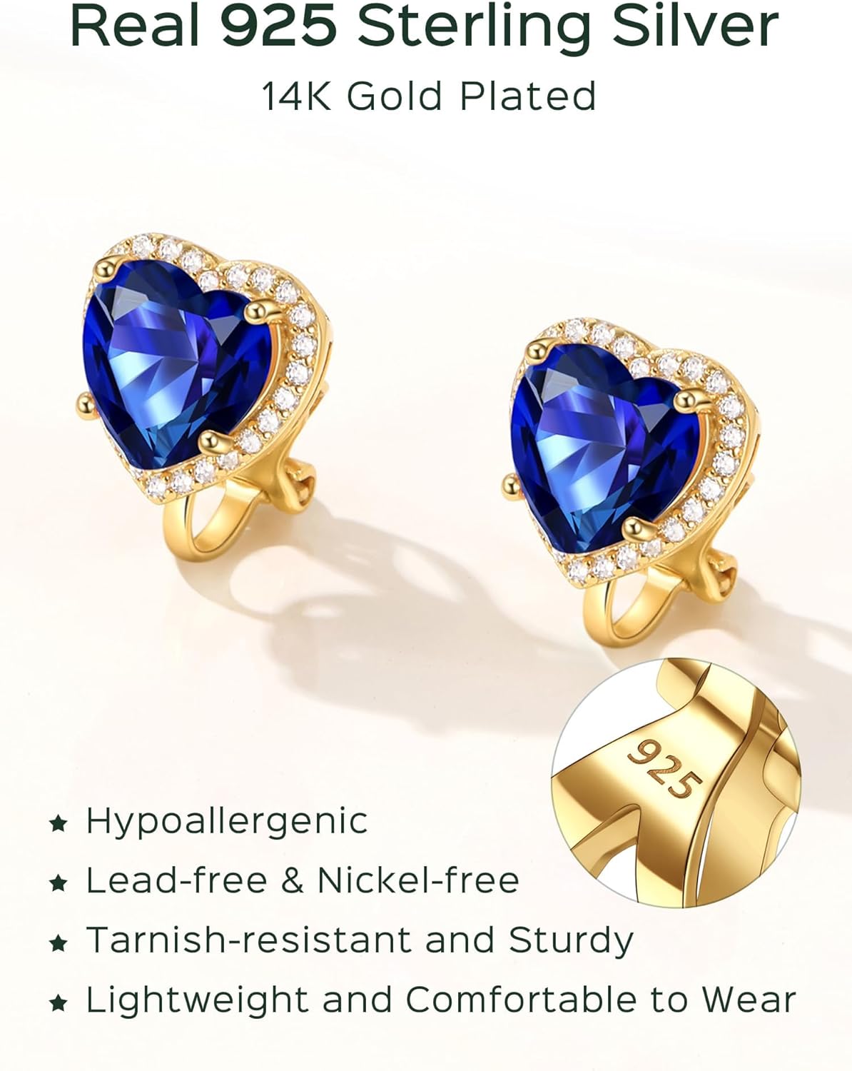 Sterling Silver Hypoallergenic Birthstone Clip On Earrings