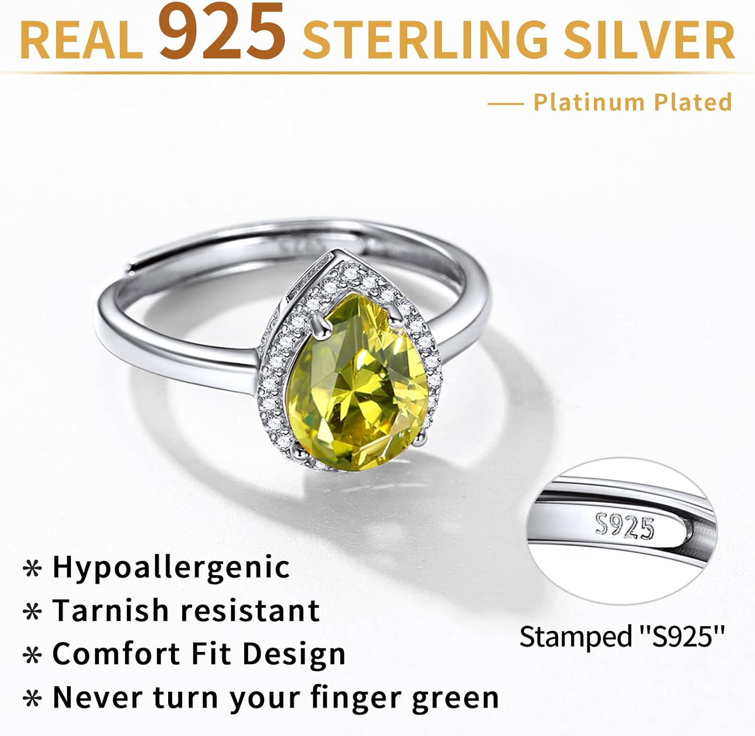 Sterling Silver Pear Cut Teardrop Birthstone Promise Ring 