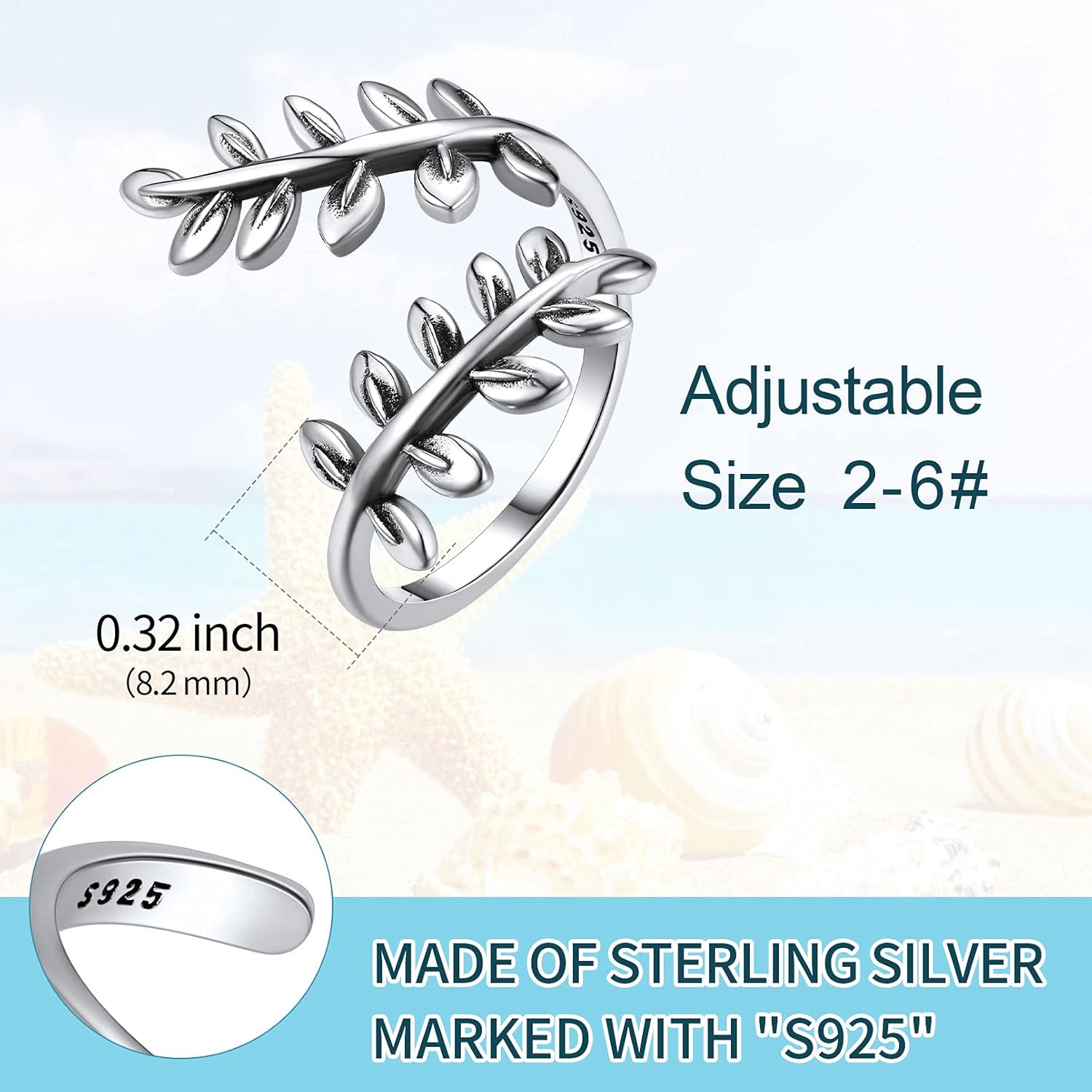 Adjustable Open Leaf Wrap Toe Ring Details: Dimensions, Hypoallergenic, Adjustable size