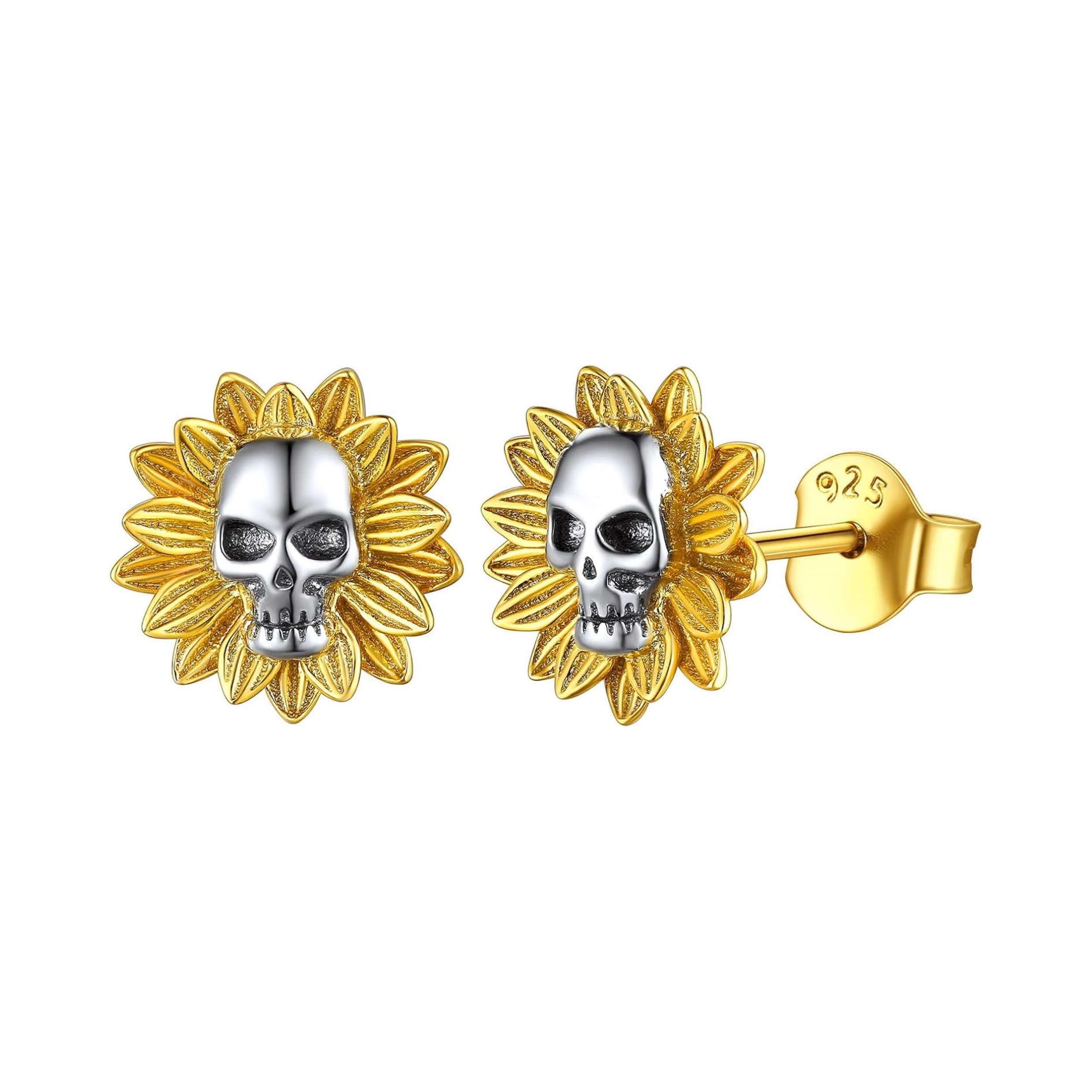 Sunflower Skull Studs