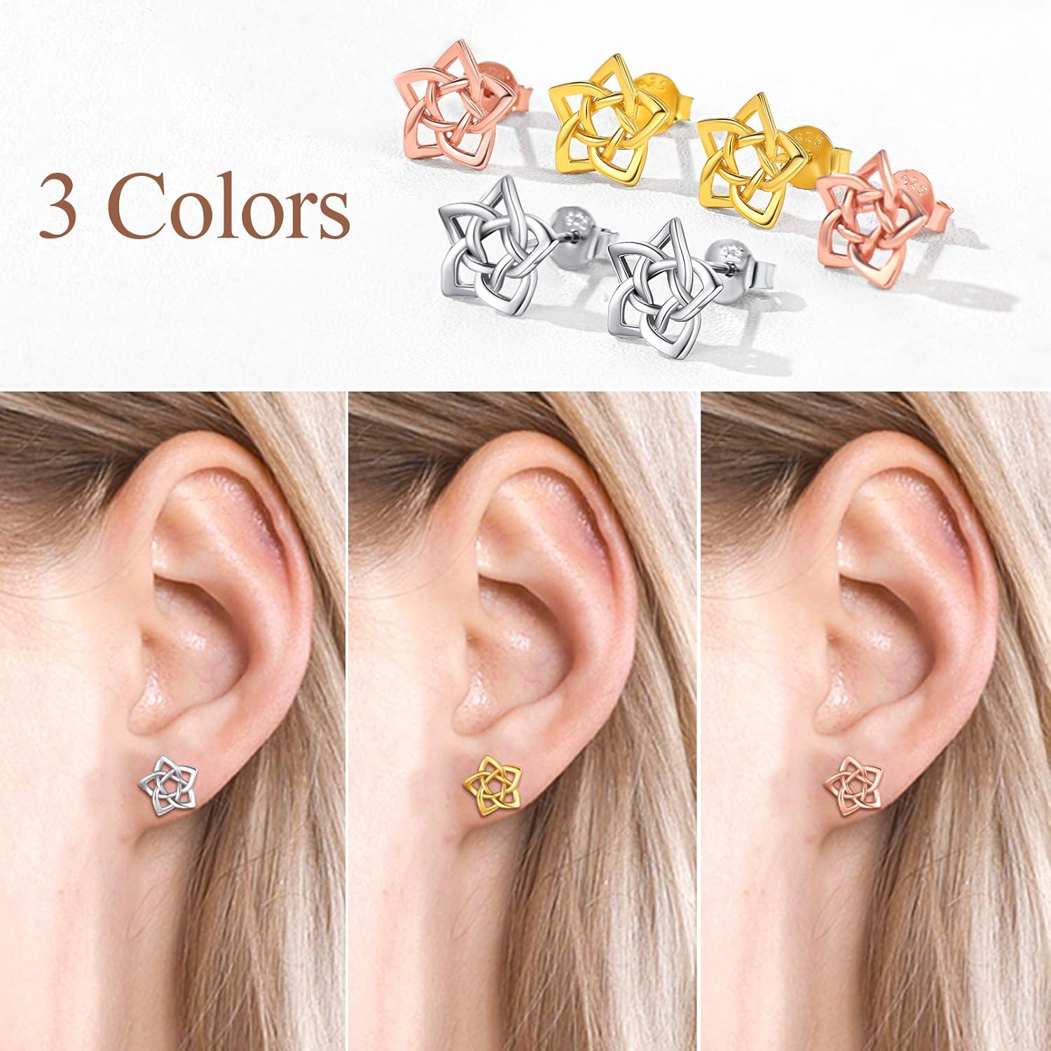 Irish Celtic Eternity Flower Love Knot Pentagram Stud Earrings in Different Colors