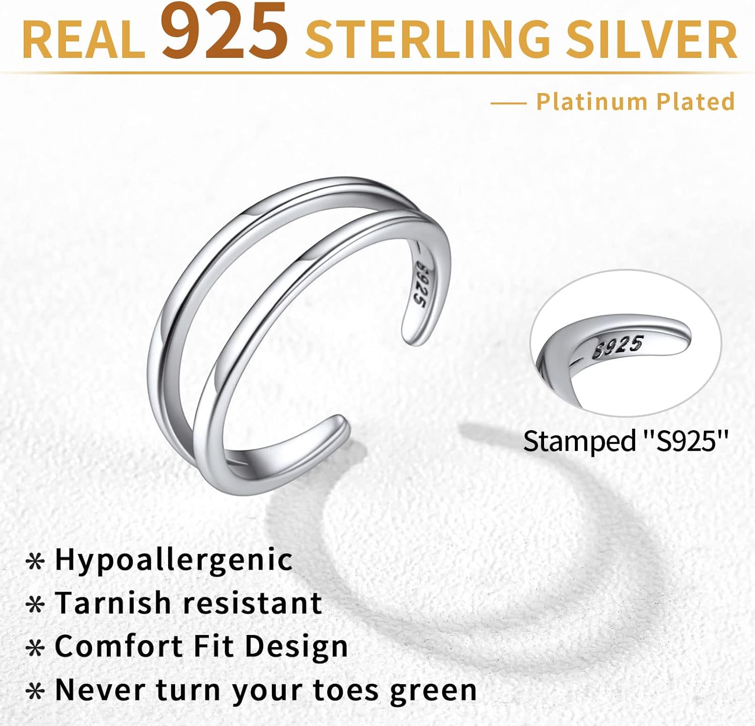 Sterling Silver Minimalist Thin Band Open Toe Rings 