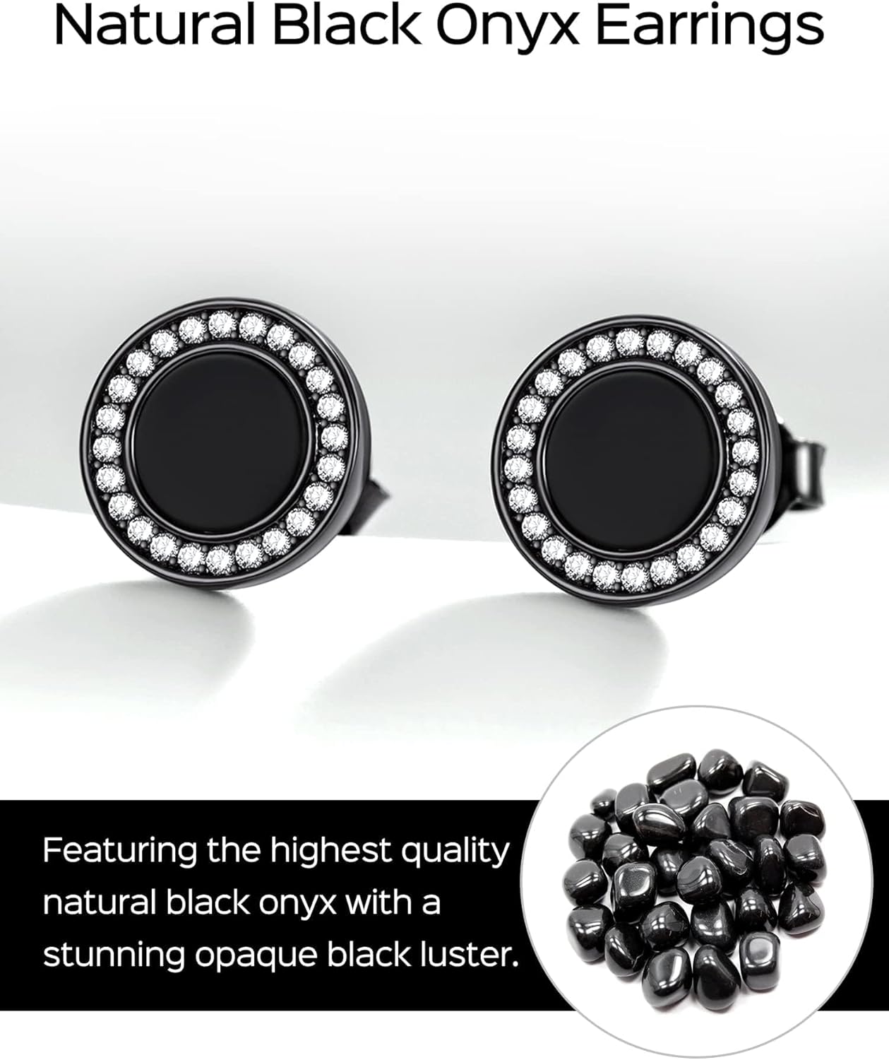 Black Onyx Round Cubic Zirconia Halo Stud Earrings