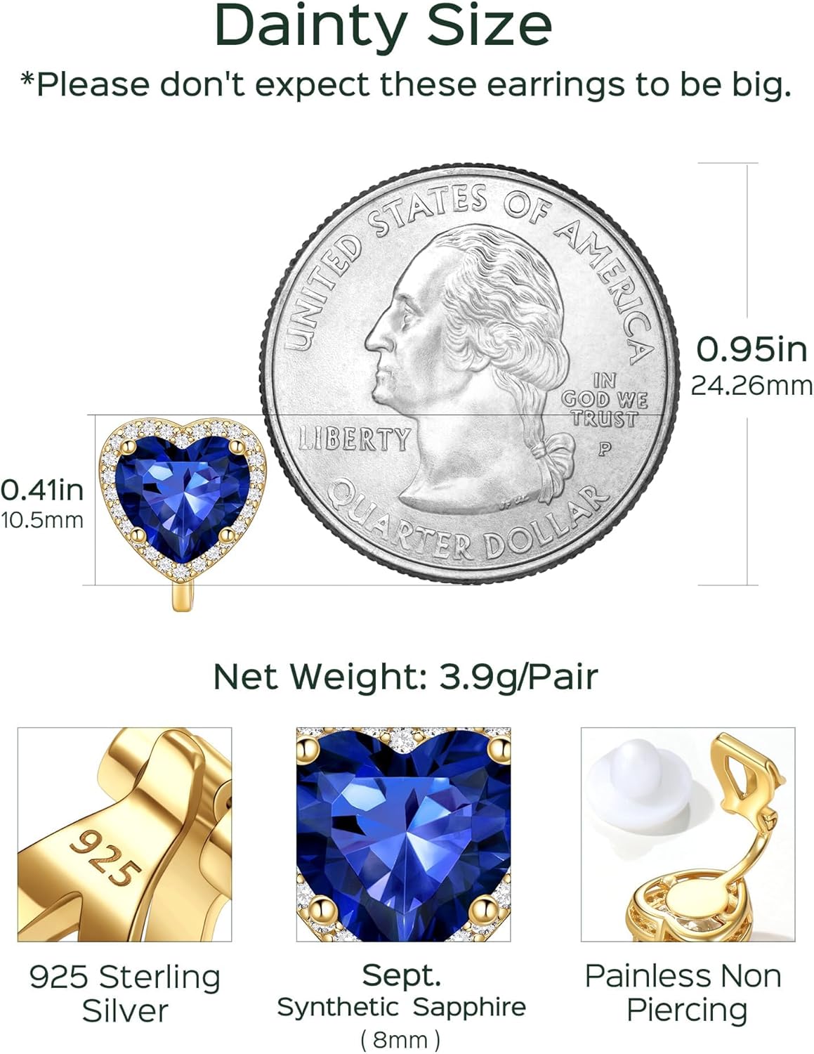 Hypoallergenic Birthstone Clip On Earrings Details: Dimensions, Hypoallergenic, Clip On