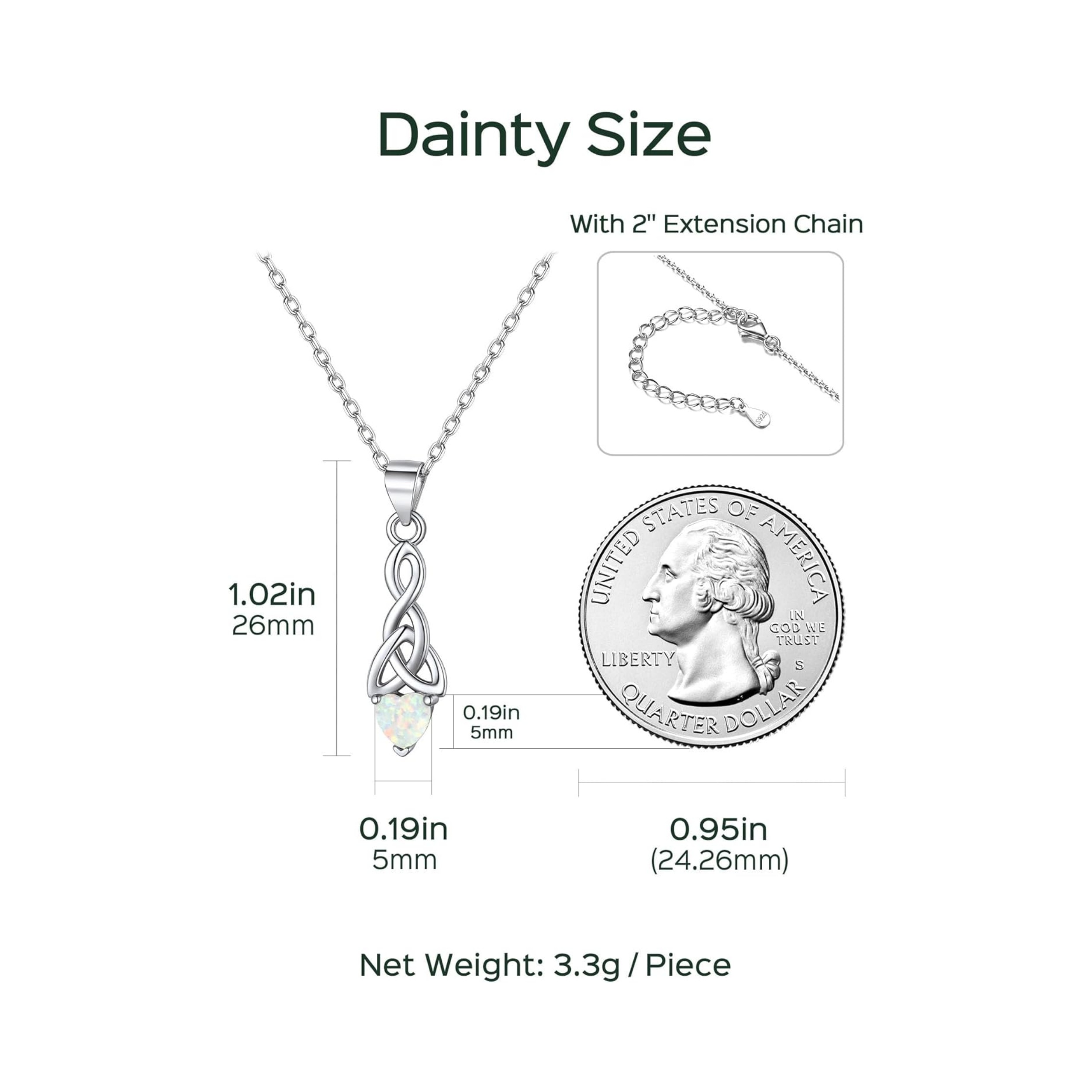 October Opal Sparkling Heart Birthstone Celtic Knot Pendant Necklace 