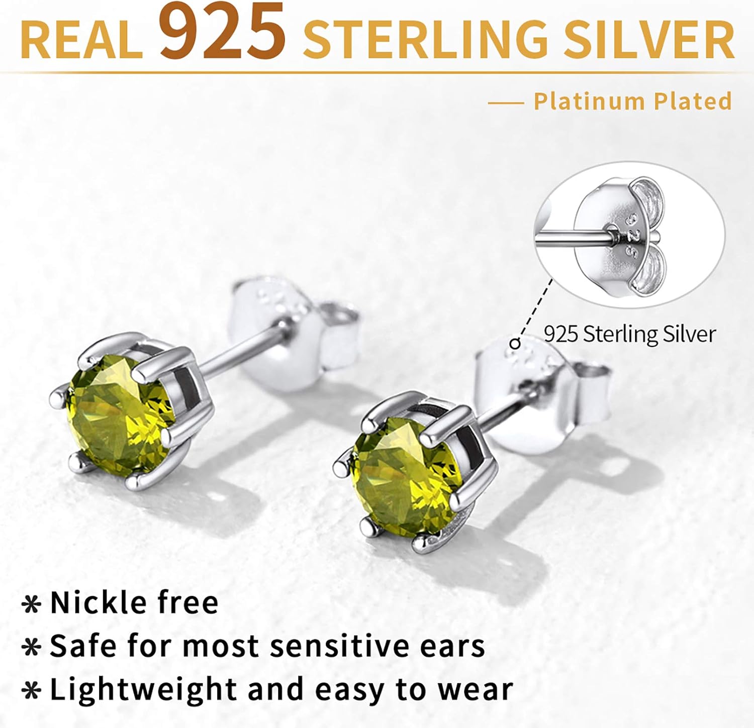 12 Months Sparkling Round Birthstone Halo Stud Earrings for women, august birthstone, Peridot Earrings, Leo Birthstone, Virgo Birthstone, sterling silver jewlery, gift idea