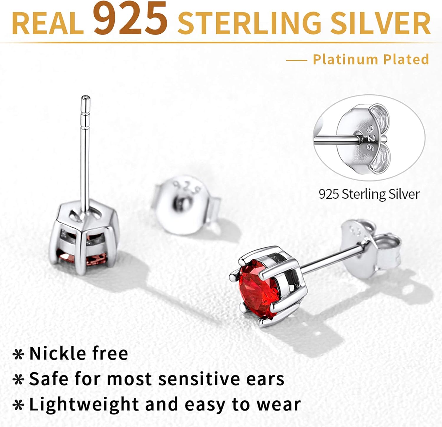 12 Months Sparkling Round Birthstone Halo Stud Earrings for women, july birthstone, Ruby Pendant, Cancer Birthstone, Leo Birthstone, sterling silver jewelry, gift idea