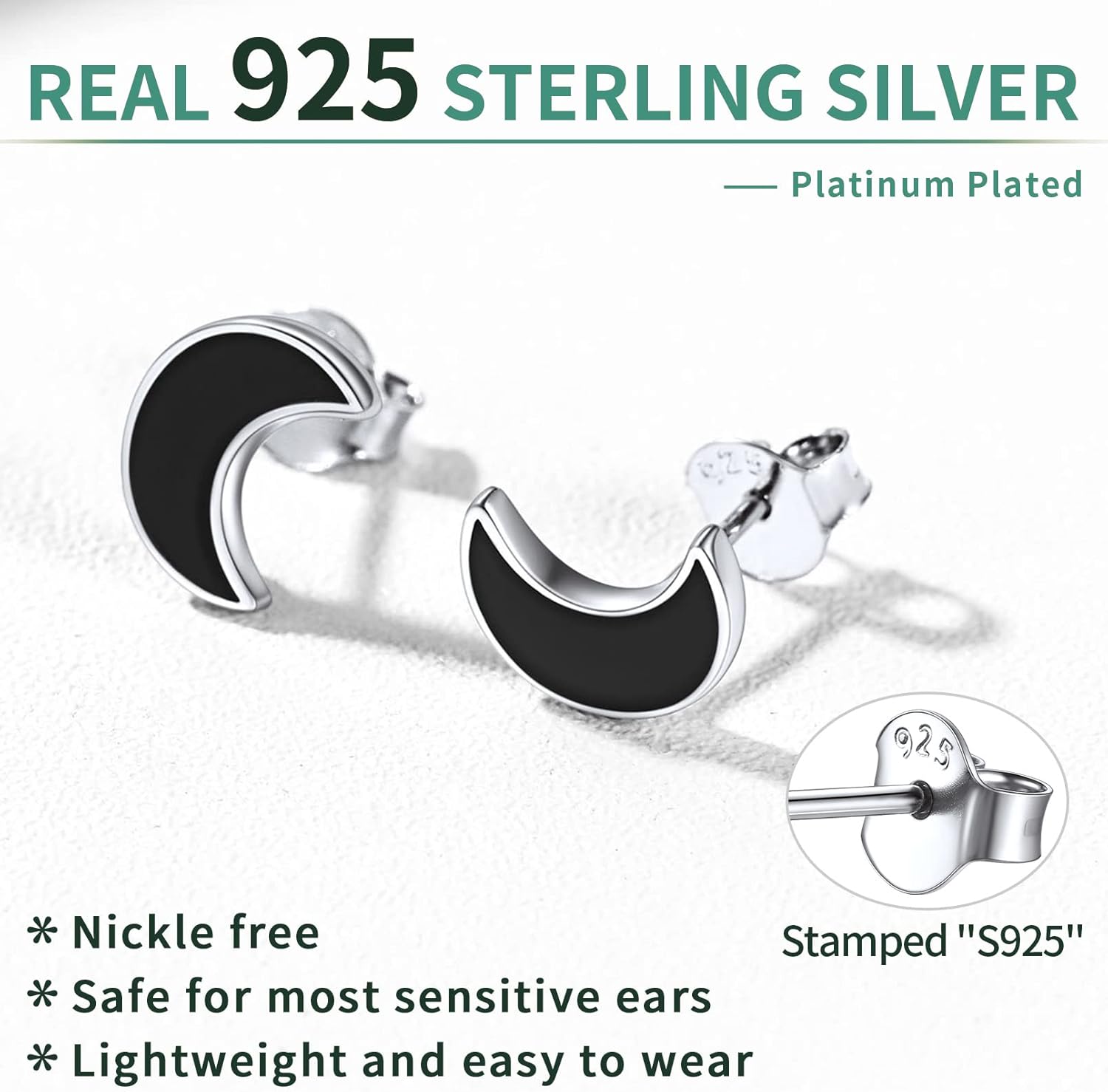 Small Black Moon Stud Earrings