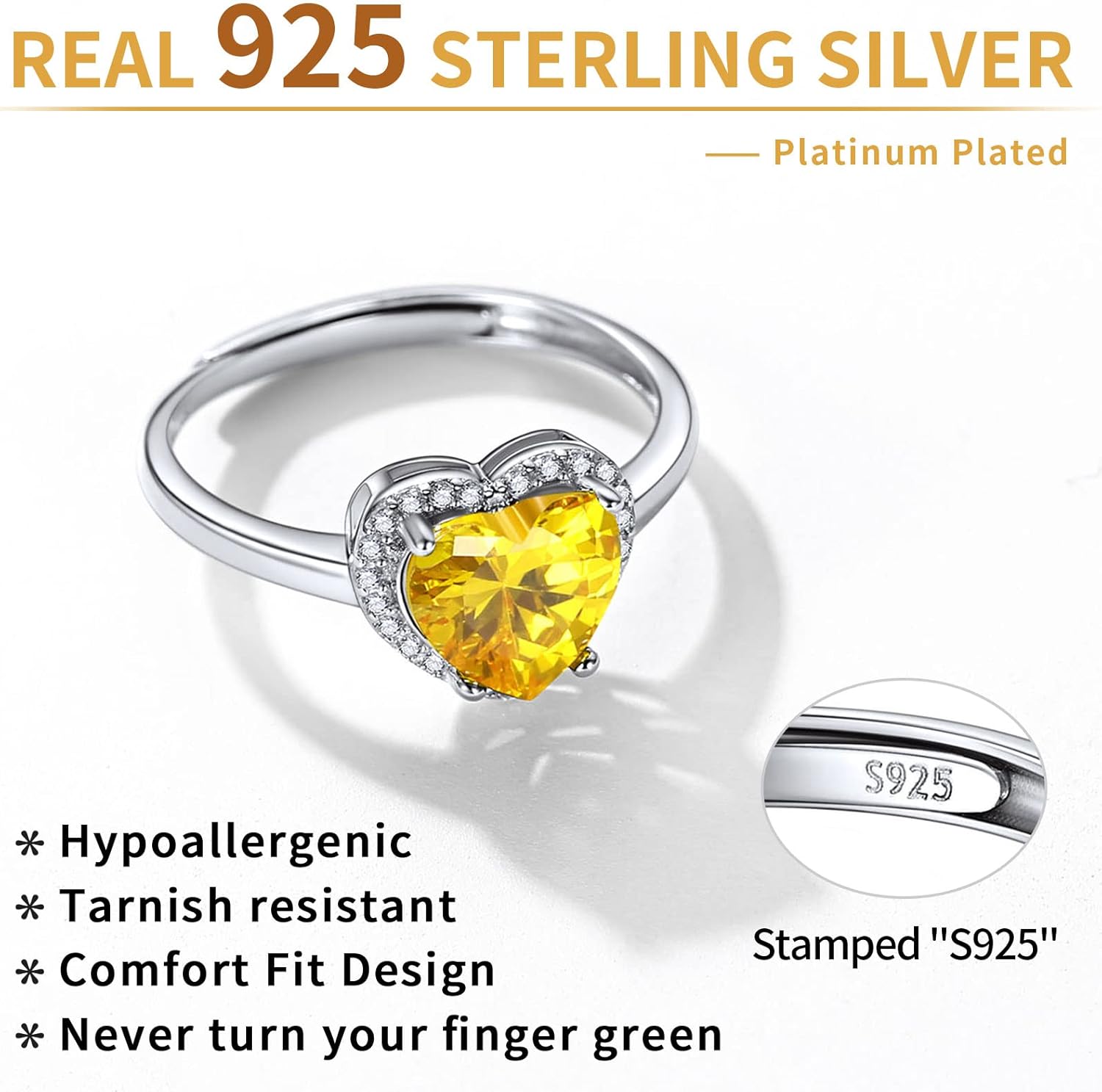 Sterling Silver Heart Emerald Cut Birthstone Promise Ring