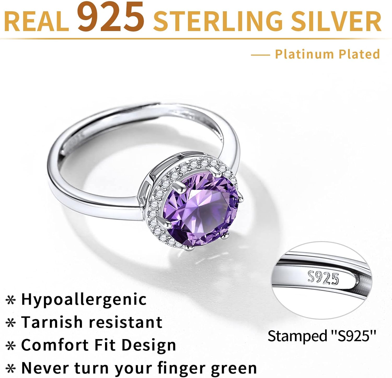 Sterling Silver Round Cut Birthstone Promise Ring
