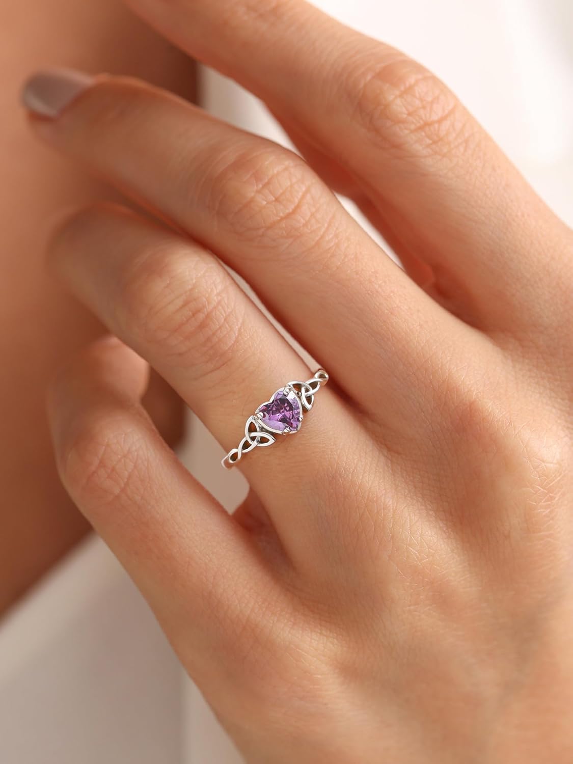 12 Months Celtic Knot & Heart Shape Birthstone Promise Rings for Women, june birthstone, Alexandrite Jewelry, Gemini Birthstone, Cancer Birthstone, sterling silver promise rings, gift idea