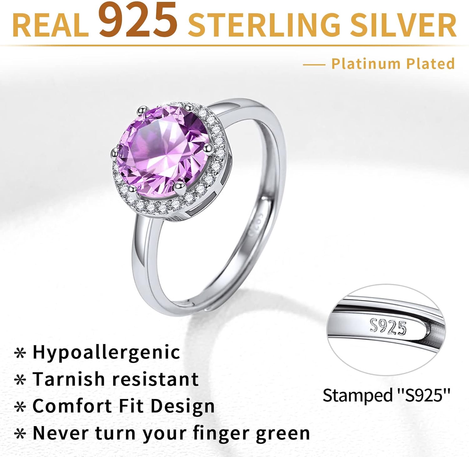 Sterling Silver Round Cut Birthstone Promise Ring