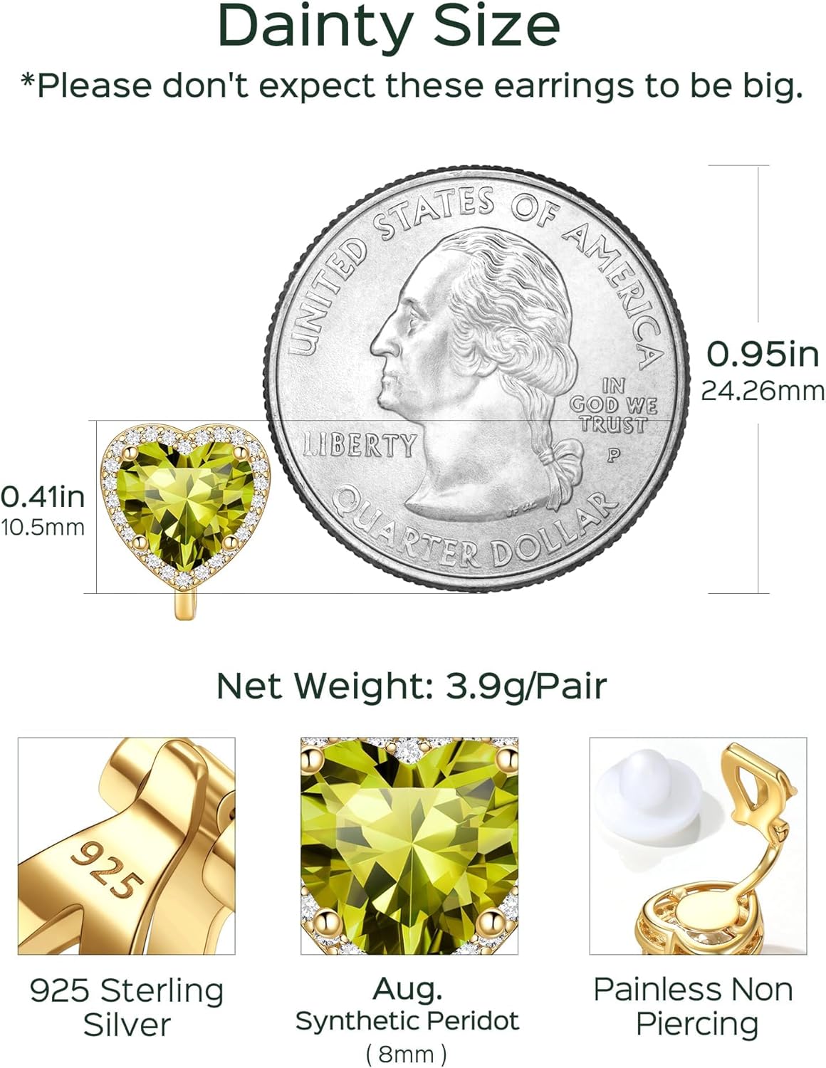 Hypoallergenic Birthstone Clip On Earrings Details: Dimensions, Hypoallergenic, Clip On