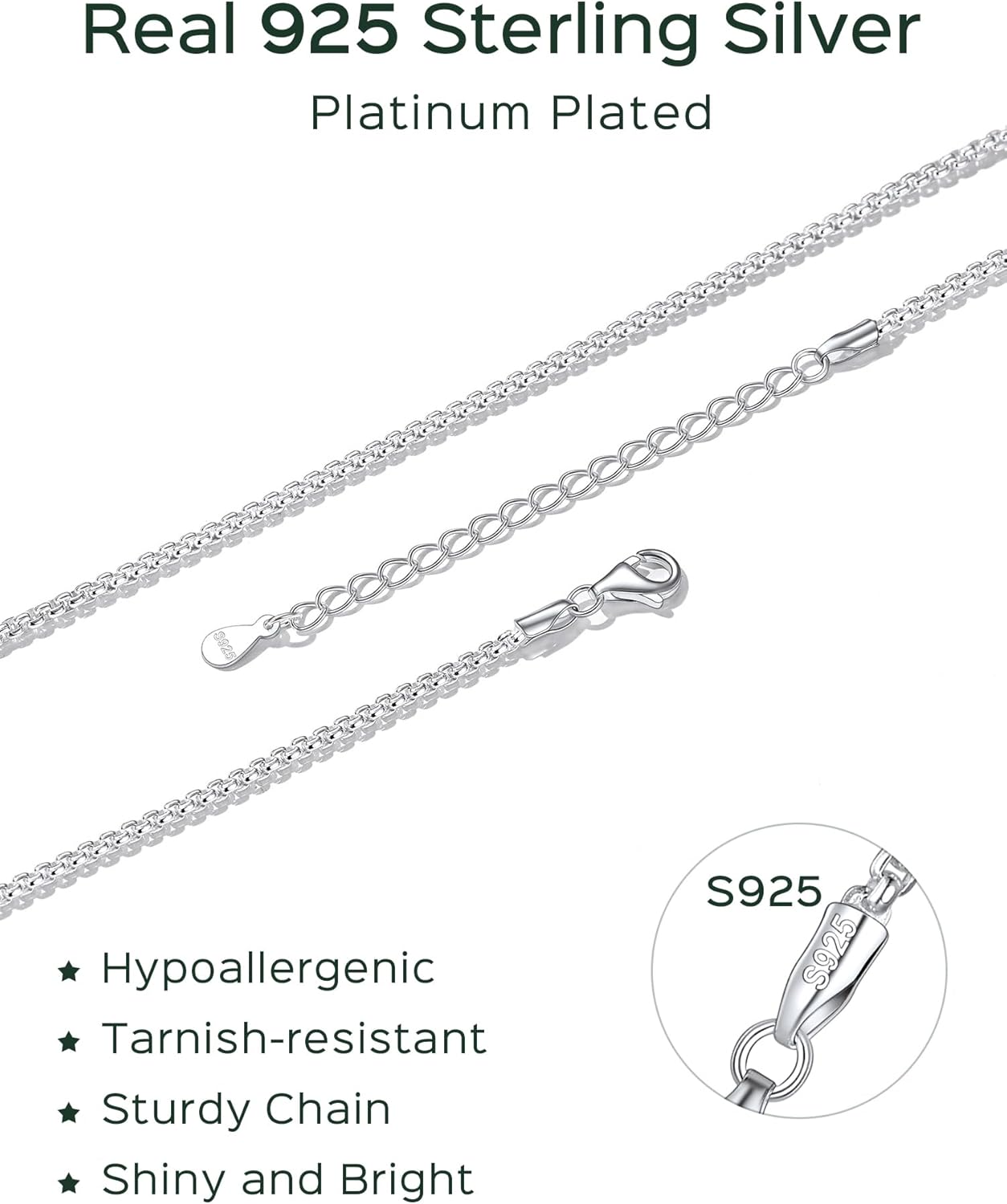 Sterling Silver Thin Round Box Chain Necklace Chains