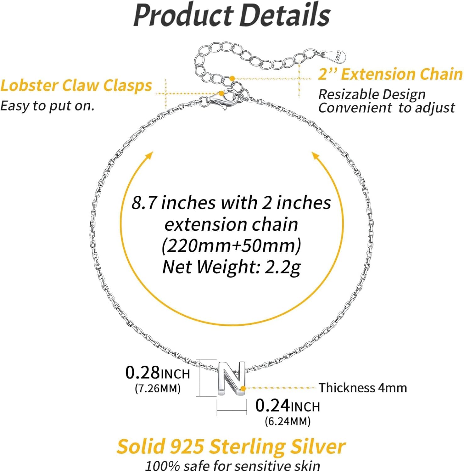 N-Initial Letter Minimalist Summer Beach Anklet, sterling silver jewlery, initial jewelry, initial Anklet, sterling silver anklet, gift idea