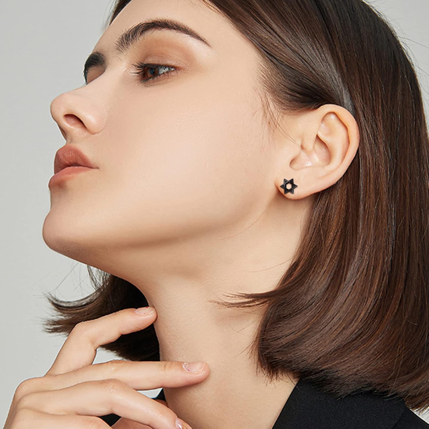 Black Hollow Star of David Stud Earrings for Women