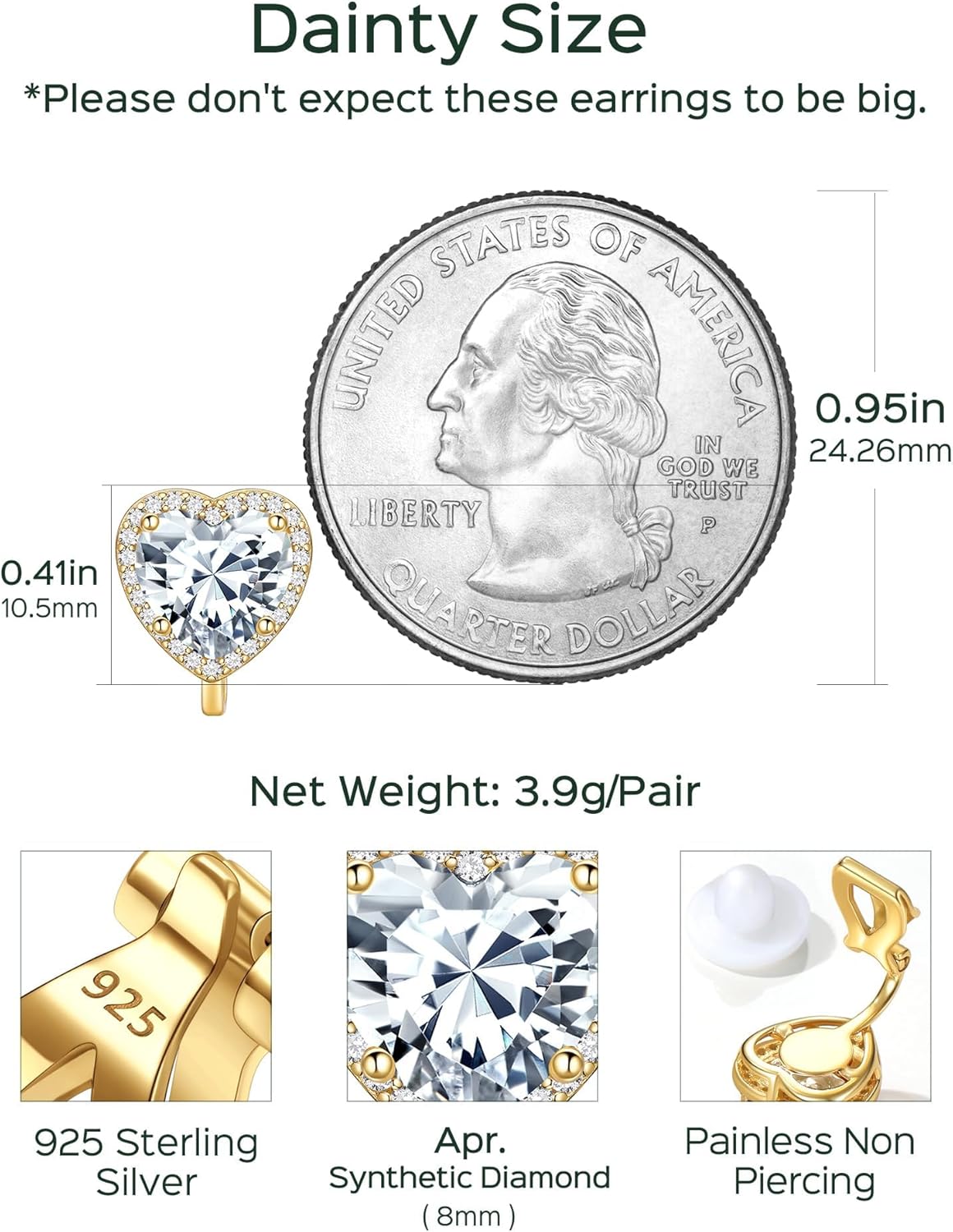 Hypoallergenic Birthstone Clip On Earrings Details: Dimensions, Hypoallergenic, Clip On