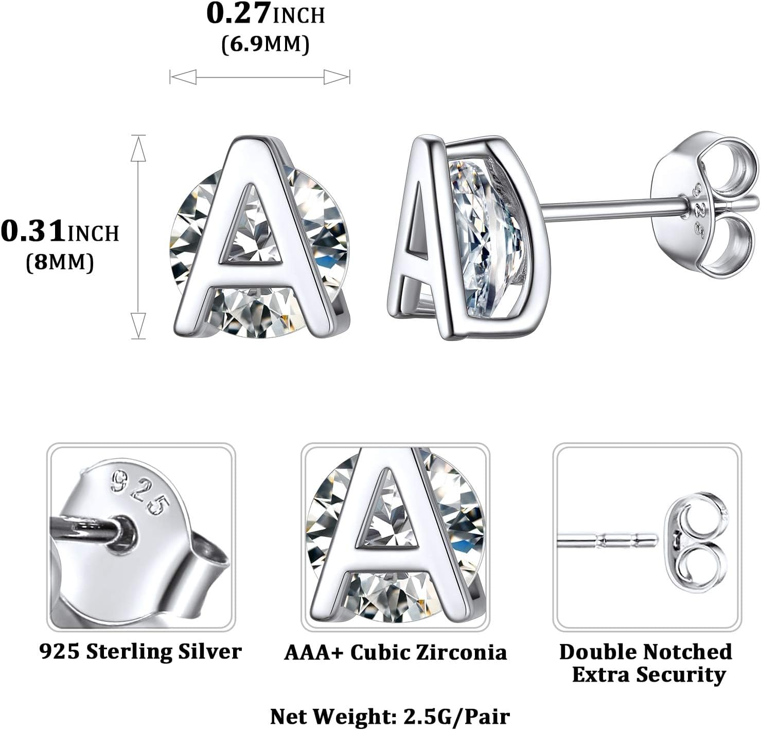 Dainty Initial & Cubic Zirconia Letter Stud Earrings