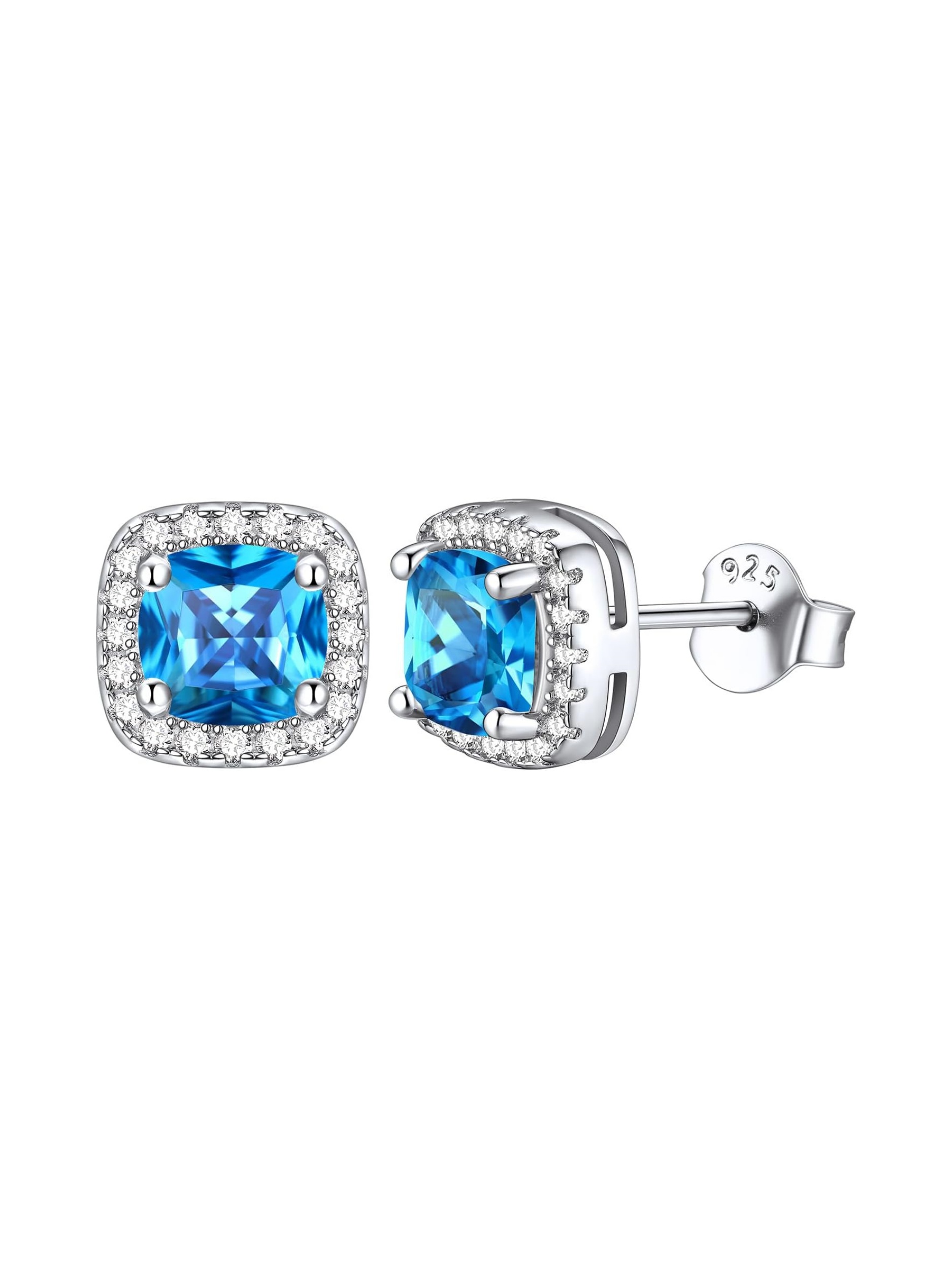 Square Sparkle Halo Birthstone Gemstone & Cubic Zirconia Stud Earrings 