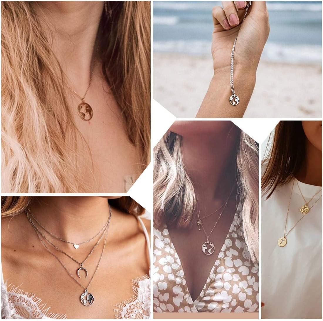 Earth Map Charm Round Pendant Necklace for Women